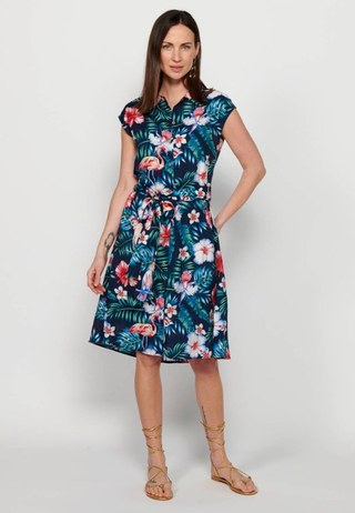 Vestido midi camisero de Manga corta con Cierre delantero con botones y Estampado floral de Color Multicolor para Mujer