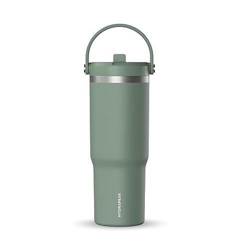 Vaso De Viaje De Acero Inoxidable, Con Aislamiento, De 40 Oz, A Prueba De Fugas, Con Asa Y Tapa Con Popote, Mantiene Las Bebidas Frías 34 Horas Y Calientes 10 Horas