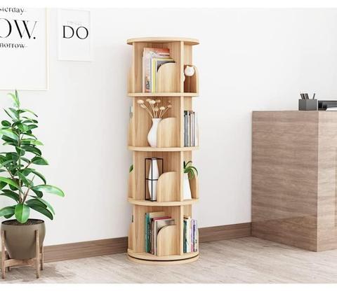 Muwuele Estantería Giratoria De Madera Maciza Con Ruedas, 6 Niveles, Estantería Giratoria