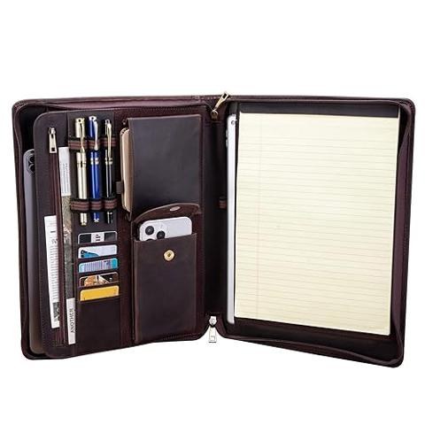 Cartera De Negocios A4 - Carpeta De Cuero Multifuncional Con Cremallera, Bloc De Notas Profesional, Agenda De Documentos De Conferencias, Organizador Personal Para Hombres Y Mujeres (color Azul, Tamaño