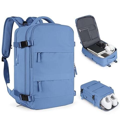 Snoffic Mochila De Viaje Para Mujeres Y Hombres, Mochila De Viaje Para Laptop Con Puerto De Carga USB, Mochila De Viaje Aprobada Para Vuelos, Azul/claro, Mochilas De Viaje De Moda - Color