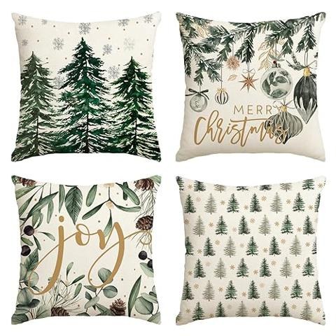 All Smiles - Decoraciones De Navidad Blancas Y Doradas, Fundas De Almohada 18X18, Juego De 4, Decoración De Invierno, Navidad, Navidad, Decoración Navideña Para El Hogar, Cojines De Terciopelo, Fundas